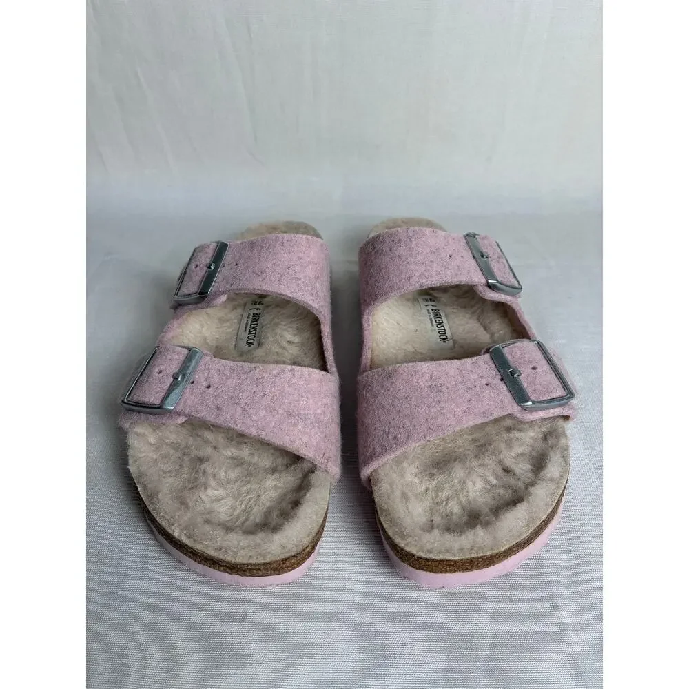 Birkenstock Arizona Shearling Wool Felt Sandals Pink EU 40 US 9-9.5 Slides